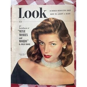 Vintage LOOK Magazine July 6 1948 Lauren Bacall Cover Billy Rose NO LABEL